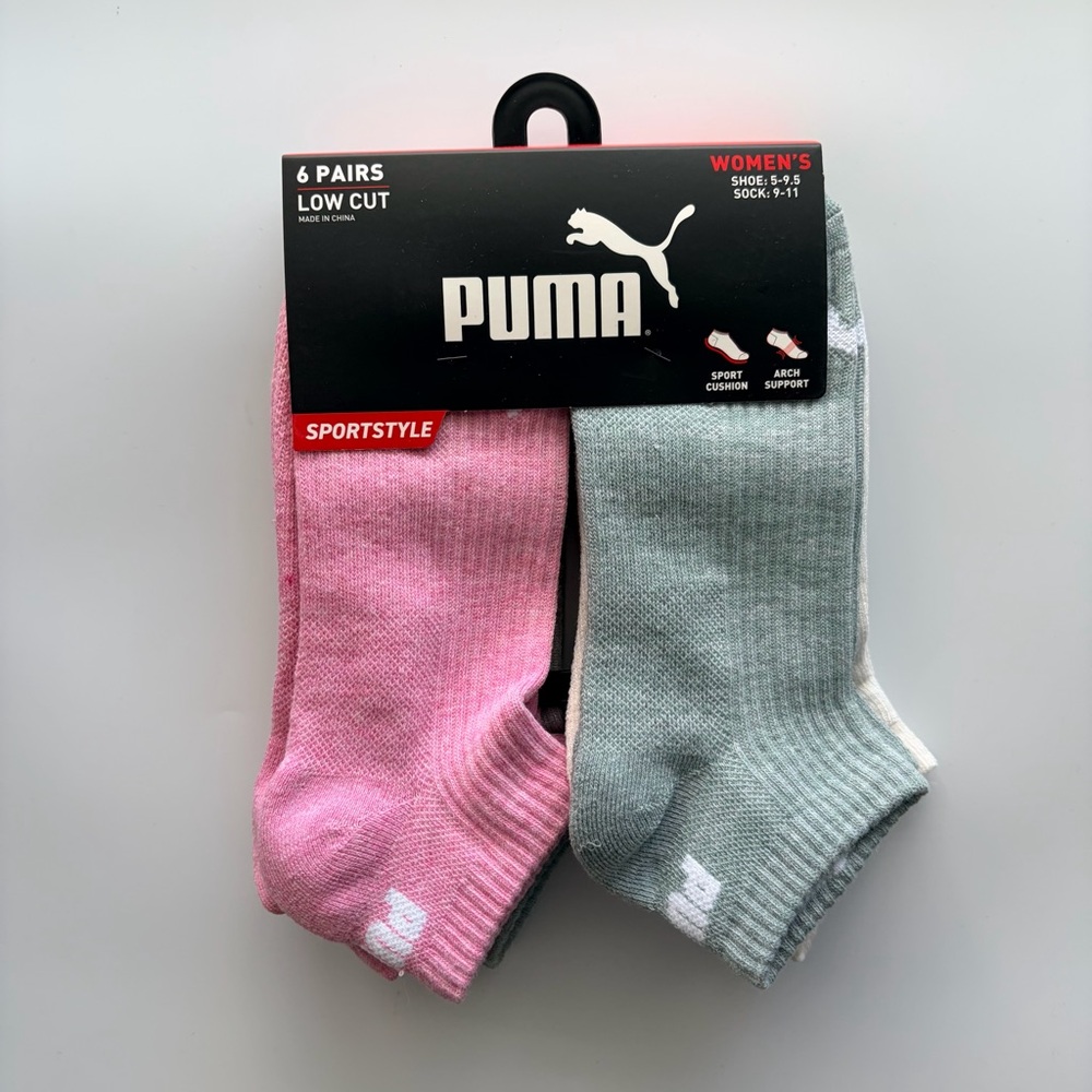 Puma women’s low cut socks 6 pack size 5-9.5 pink green white